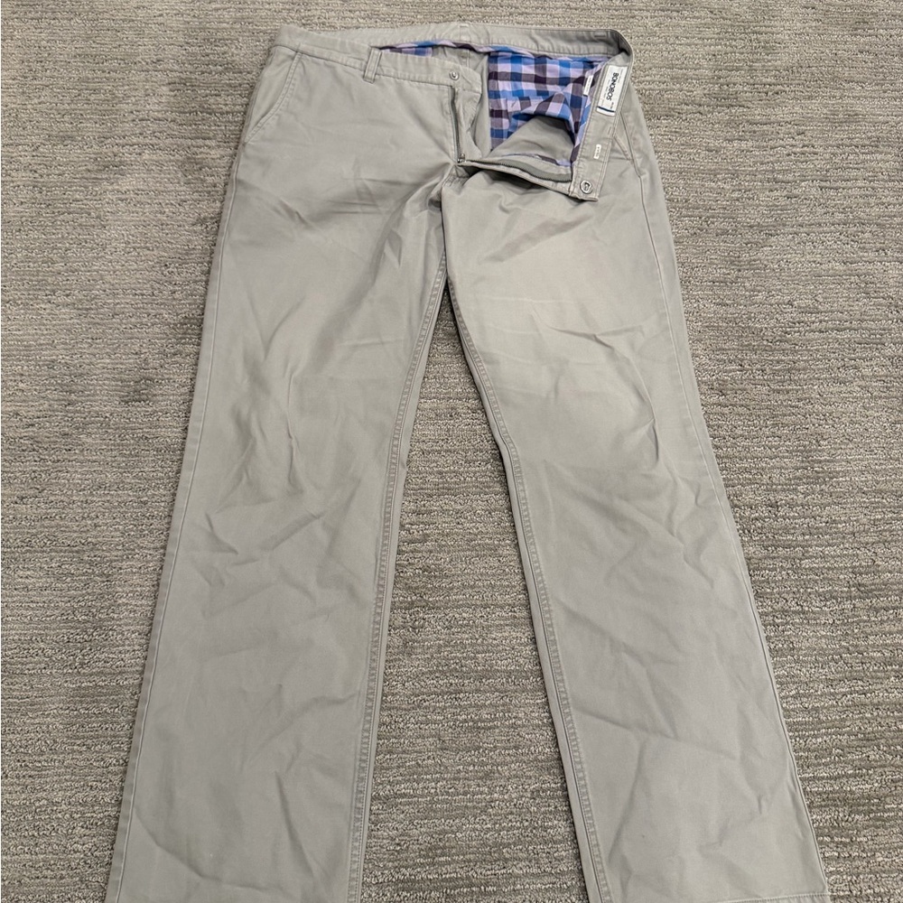 Bonobos Light Gray Men's straight leg washed Chinos w/ plaid lining 35 x 32” - Picture 2 of 4